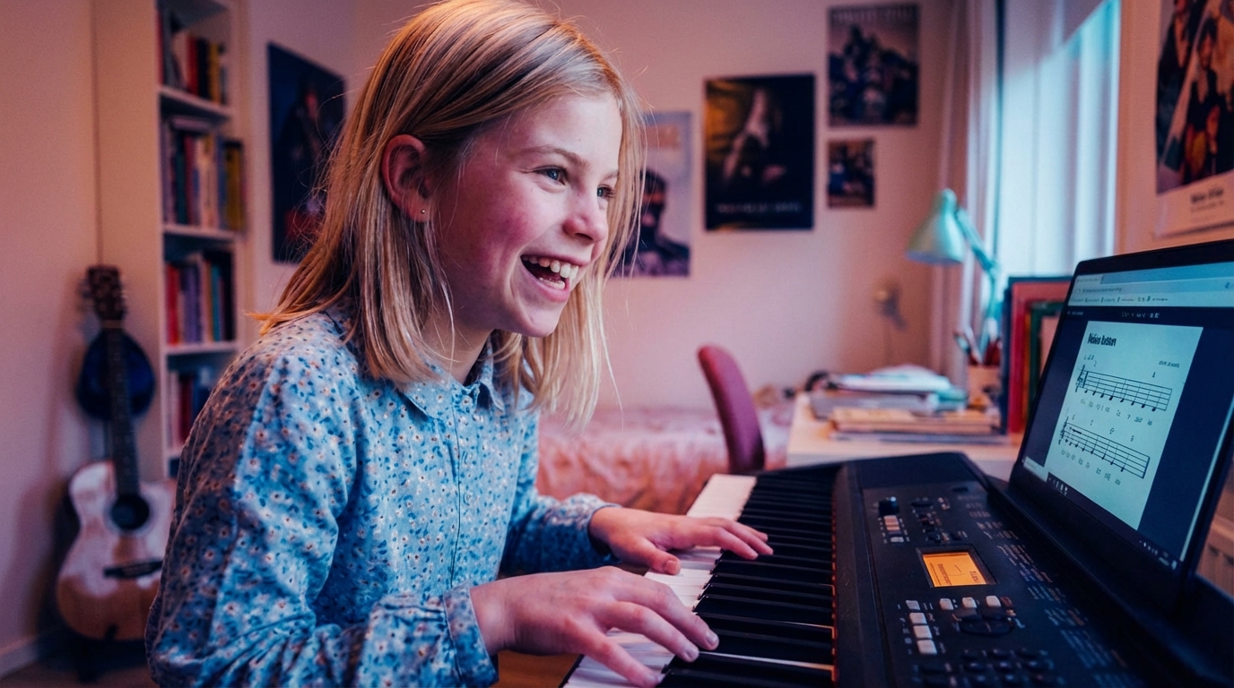Leerling speelt piano